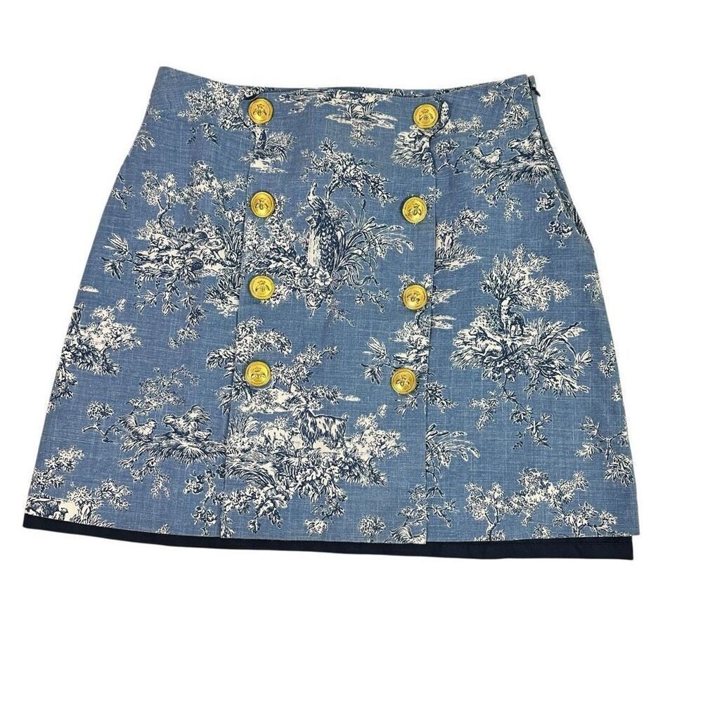 B The Collection Toile Blue Bee Button Skirt